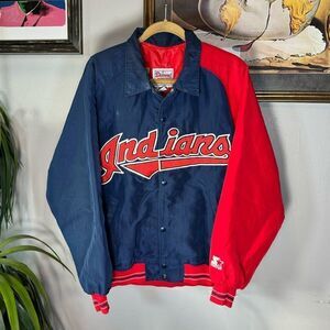 VTG CLEVELAND INDIANS Men's L STARTER JACKET Diamond Collection Snap Button MLB